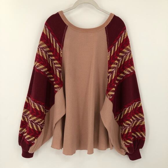 Free People S Rainbow Dreams Batwing Sleeve Knit Sweater mauve red woven 0552 - Picture 4 of 12